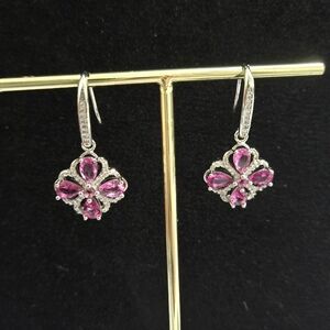 Sterling Silver Gemstone Flower Earrings for Women